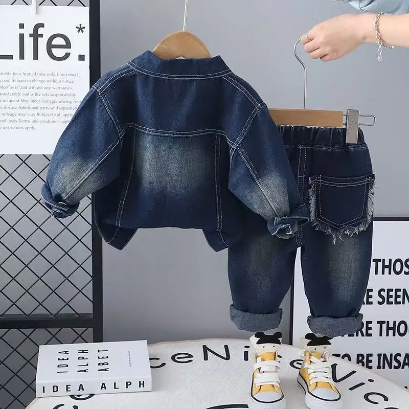 Girl Spring Autumn Children Boy 3PCS Clothing Set Cotton Hoodied Denim Coat +Solid Jeans Pants Baby Boys Outfits 2-5Y