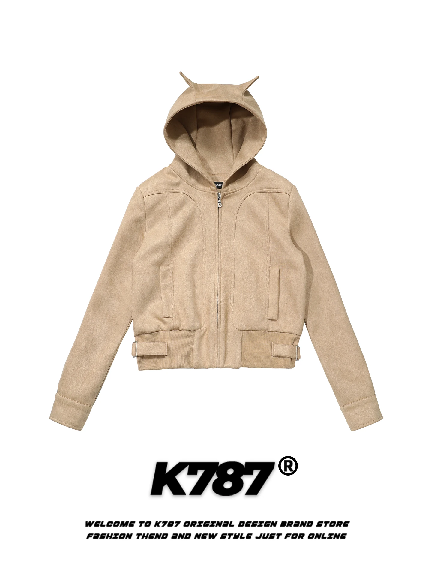 

Куртка-худи K787 American Street Devil's Horn с капюшоном, женская, свободного кроя, из замши, в стиле деконструктивизма, повседневная, для города