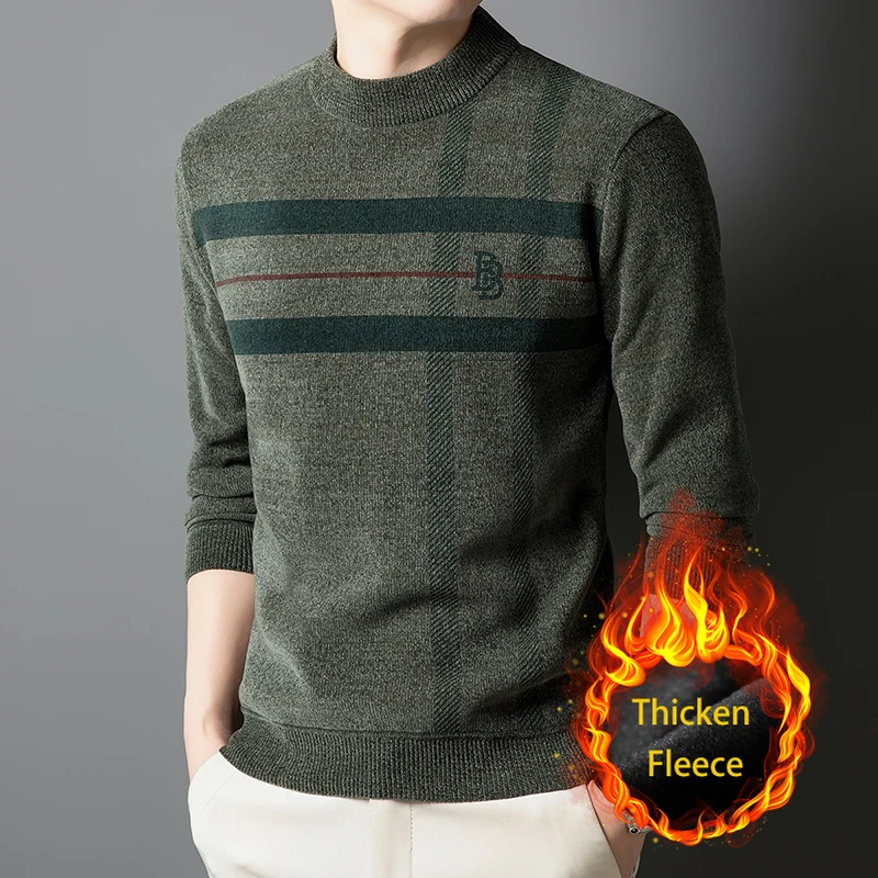 Suéter de Cuello Alto para Hombre BROWON, Verde Oliva con Rayas en Contraste, Tejido de Punto Suave, Cálido, Invierno 2026, Informal, de Negocios, Jersey para Hombre