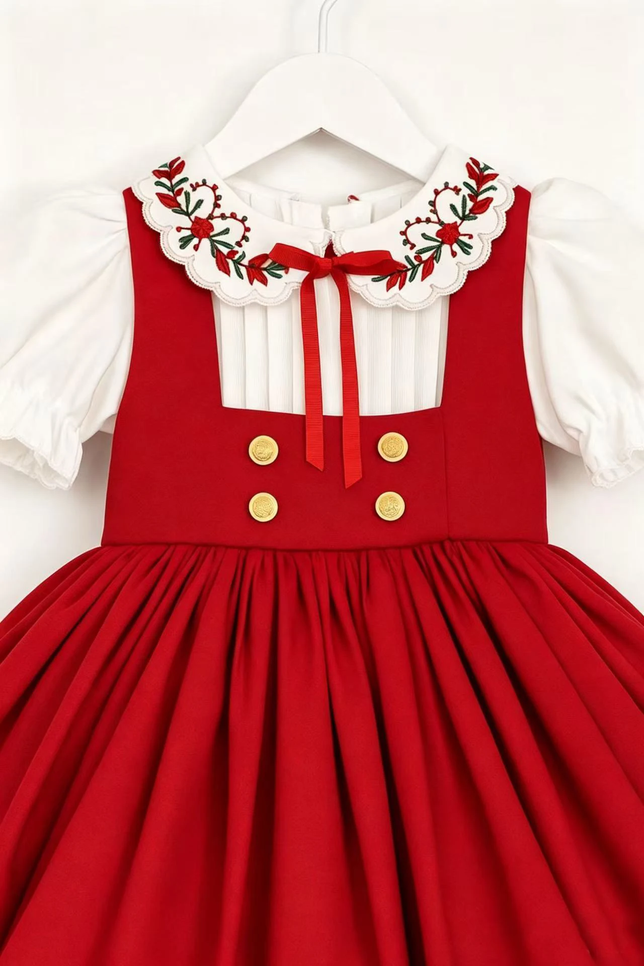 Girls Summer Autumn Red Vintage Princess Dress Collar Embroidery  for Christmas Wedding Birthday Party Holiday Photography B597