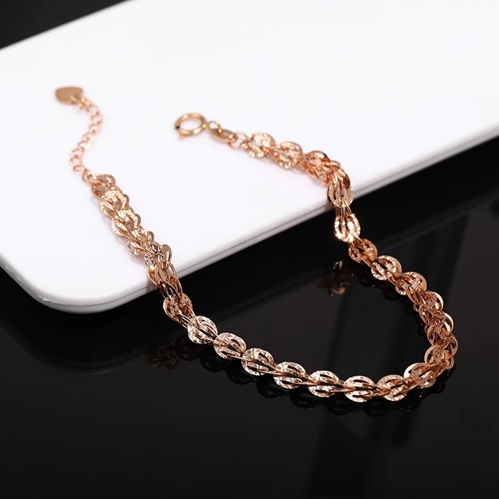 Real Pure 18K Rose Gold Chain Women Lucky Carved Phoenix Feather Tail Link Bracelet 1.6g