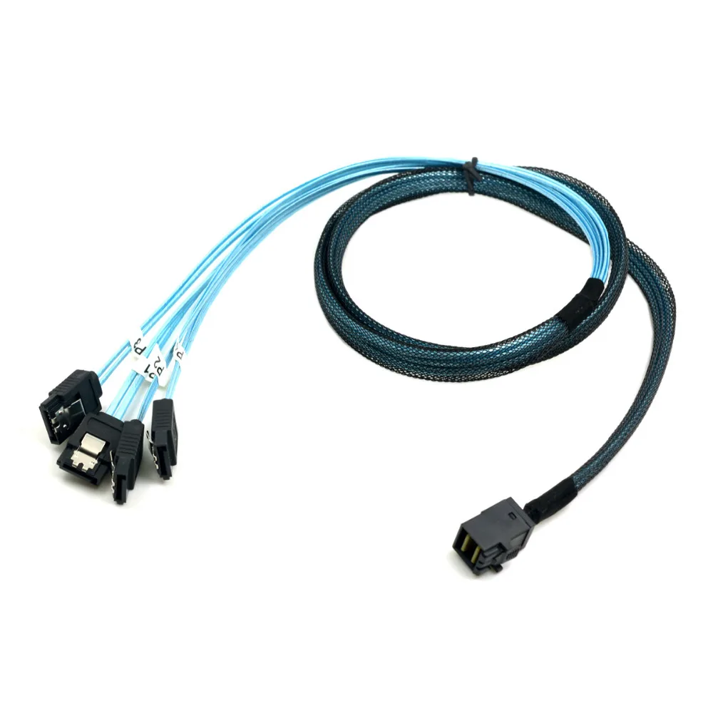 

CY Internal Mini SAS SFF-8643 Host to 4 SATA 7pin Target Hard Disk 6Gbps Data Server Raid Cable 50cm 1m