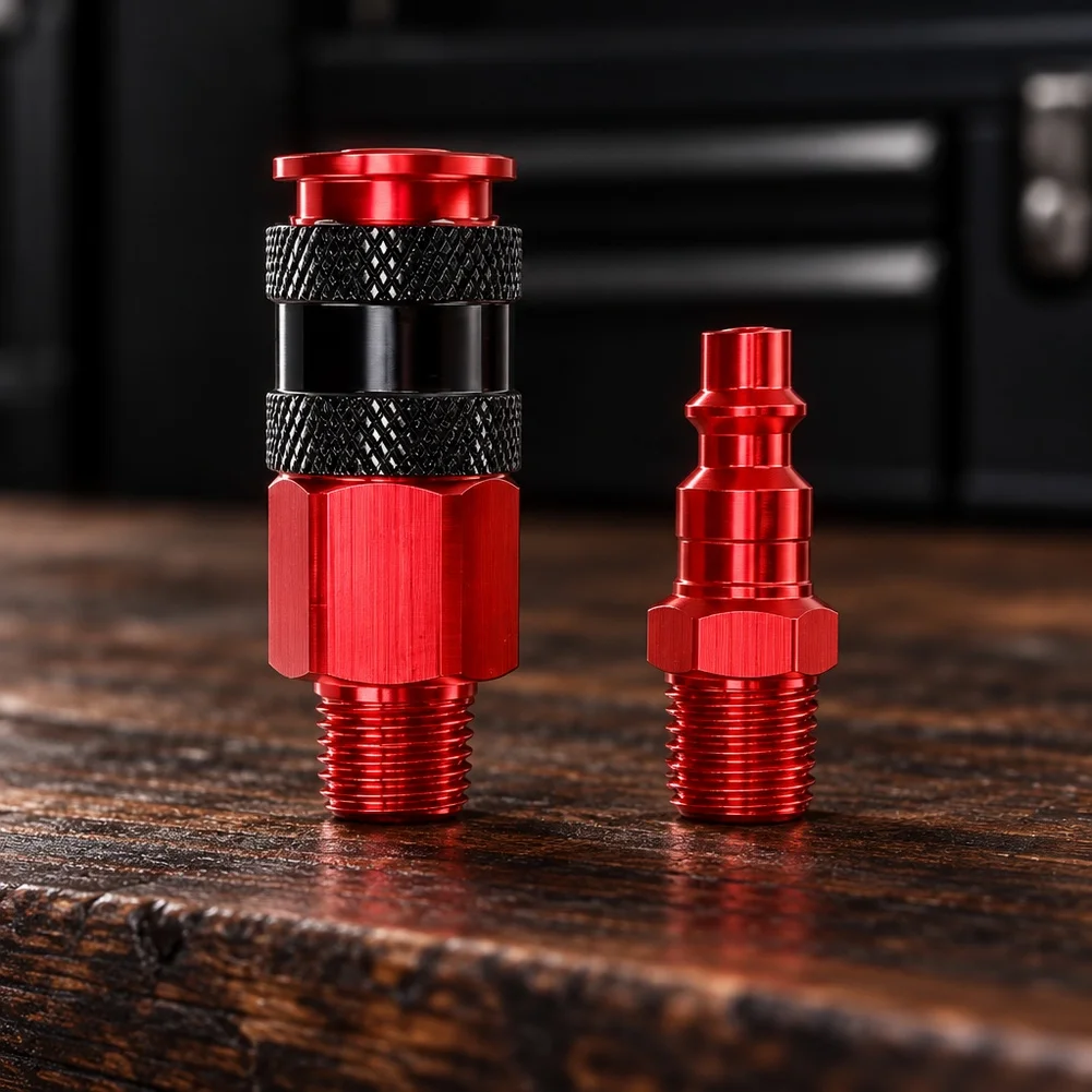 14 Piece 14 NPT Aluminum Quick Connect Set For Air Compressor Pneumatic Tools Red Hose Connector Fitting Kit