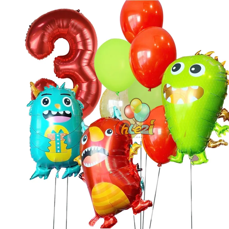 10Pcs Cartoon Monster Foil Balloon 32Inch Number Ballons Red Green Blue Alien Happy Birthday Party Decoration Baby Shower Globo