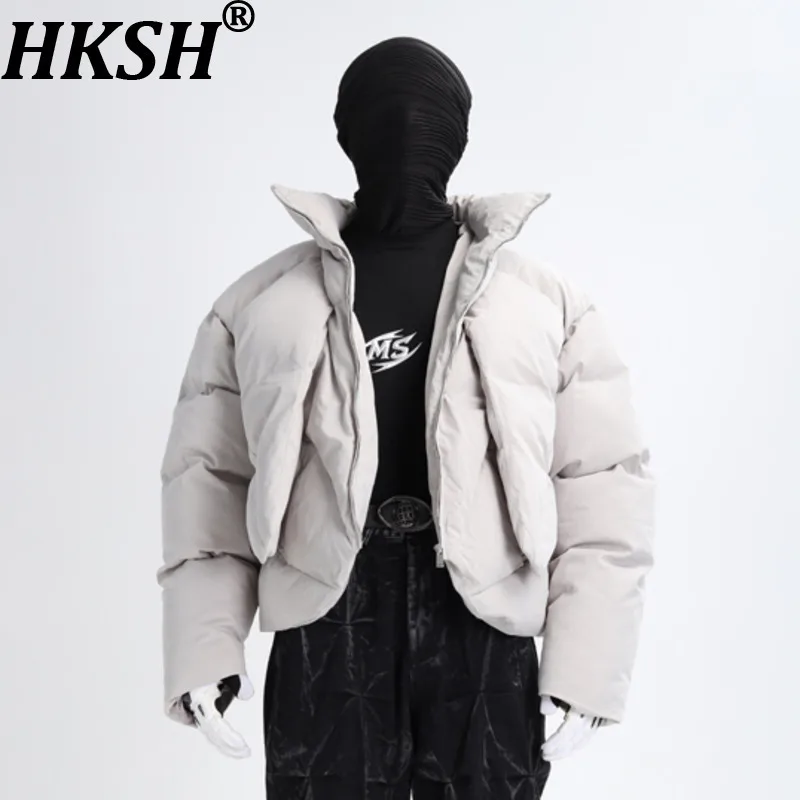 HKSH Autumn Winter New Men Dark Deconstructed Stand Collar Patchwork Warm Jacket Trendy Casual Thicken Niche Padded Coat HK16333
