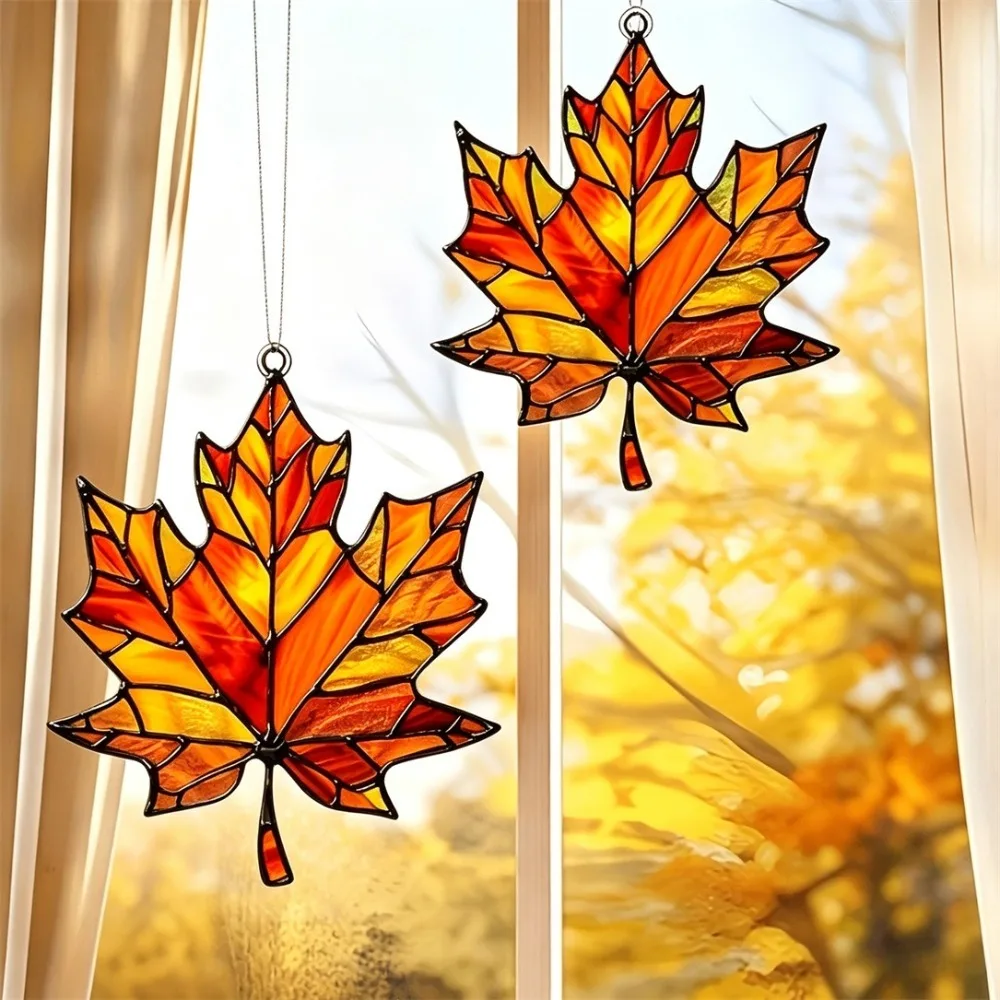 3-teiliger Acryl-Ahornblatt-Sonnenfänger, hängende Fensterdekoration, Herbstdekoration für Thanksgiving, Halloween, Weihnachten