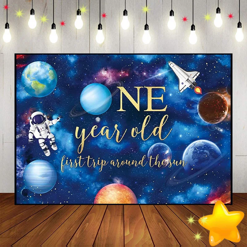 

Rocket Custom Birthday Backdrop Astrology Background Baby Shower Trip Around Sun Planet Photography Backdrops Banner Decoration