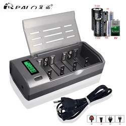 PALO 4 Slot LCD Display Smart Charger for 1.2V AA/AAA Ni-MH/Ni-Cd or C/D Size LR20 NiMH/Ni-Cd 9V Rechargeable Batteries