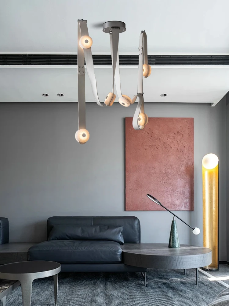 Long Belt Marble Ceiling Pendant Lights Led Dimmable Easy Installation Light Fixture Customized Lamps for Duplex Villa Decor