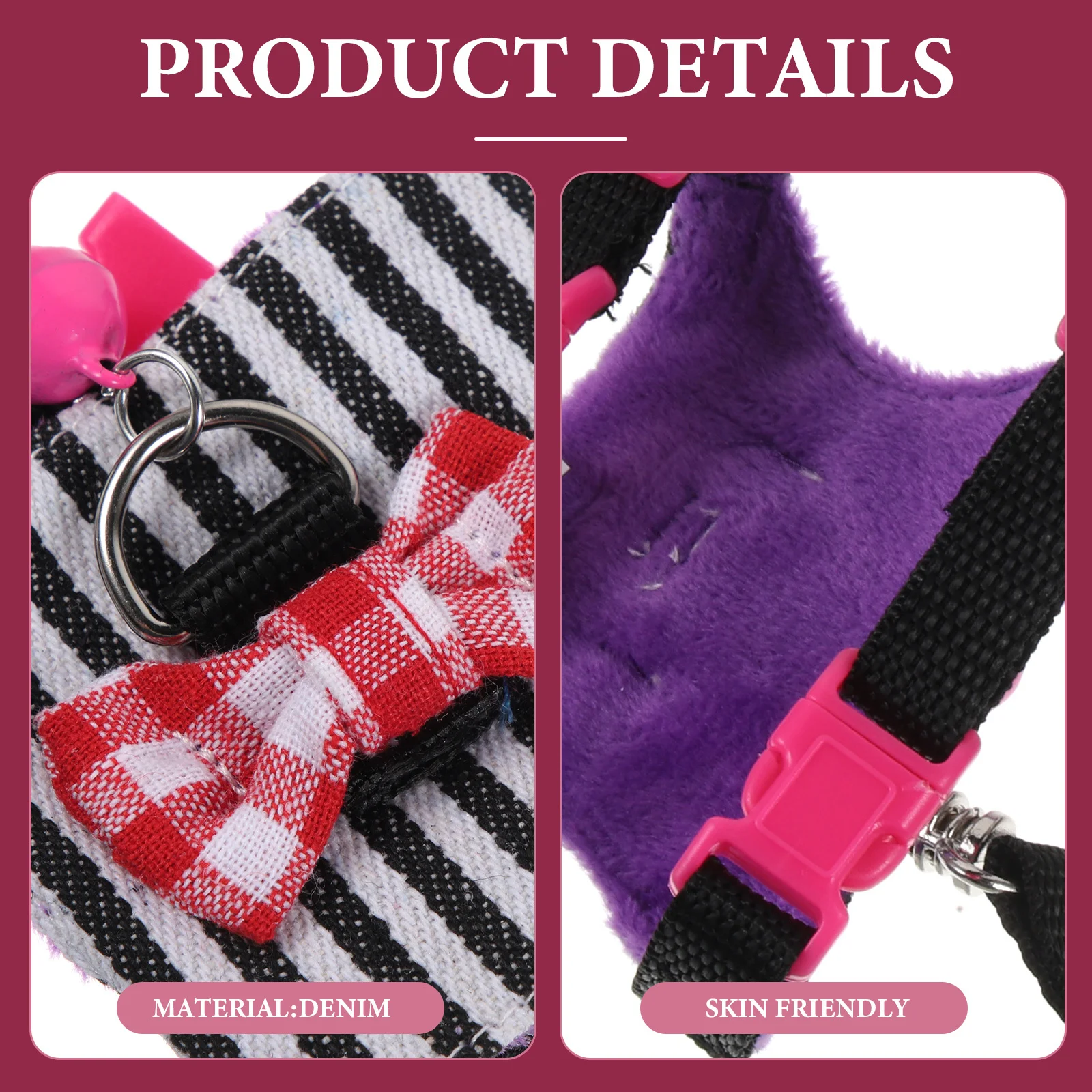 

1 set Pet Harness Set Denim Rabbit Leash Vest Small Animal Traction Rope Breathable No Fade Skin Friendly Outdoor Walking