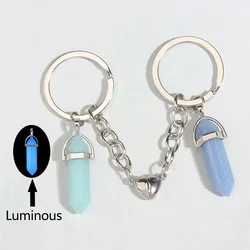 New Keychain Crystal Quartz Stone Key Ring Heart Magnetic Button Key Chains For Couple Friend Gifts DIY Handmade Jewelry
