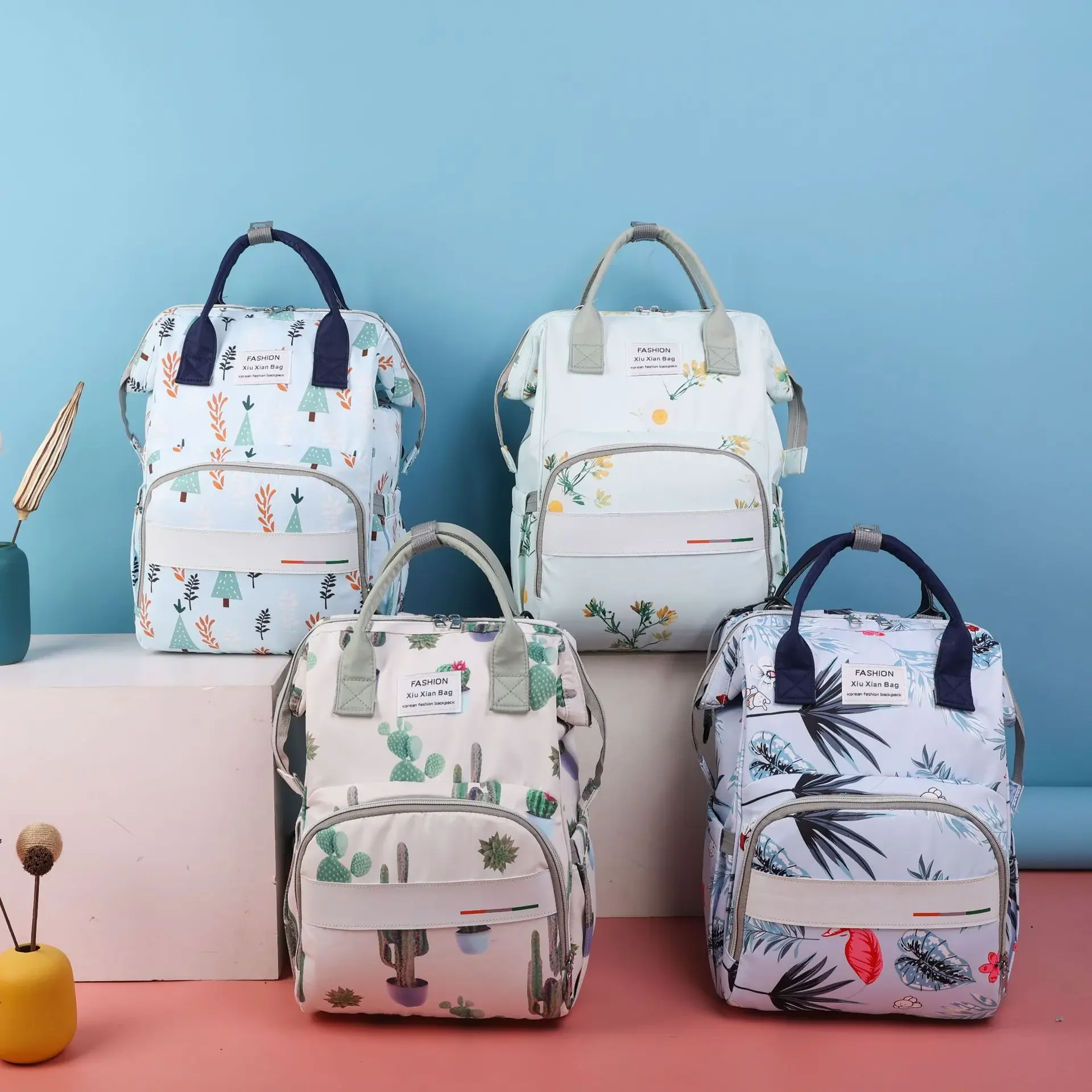 

Сумка для детских подгузников с растительным узором, портативная многофункциональная сумка для мамы, сумка для хранения подгузников для бутылочек, детских товаров