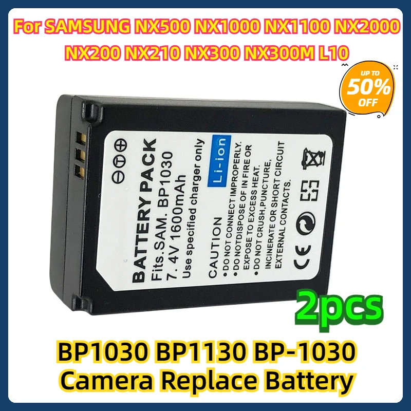 

2pcs For SAMSUNG NX500 NX1000 NX1100 NX2000 NX200 NX210 NX300 NX300M L10 Camera Replace BP1030 BP1130 BP-1030 Battery