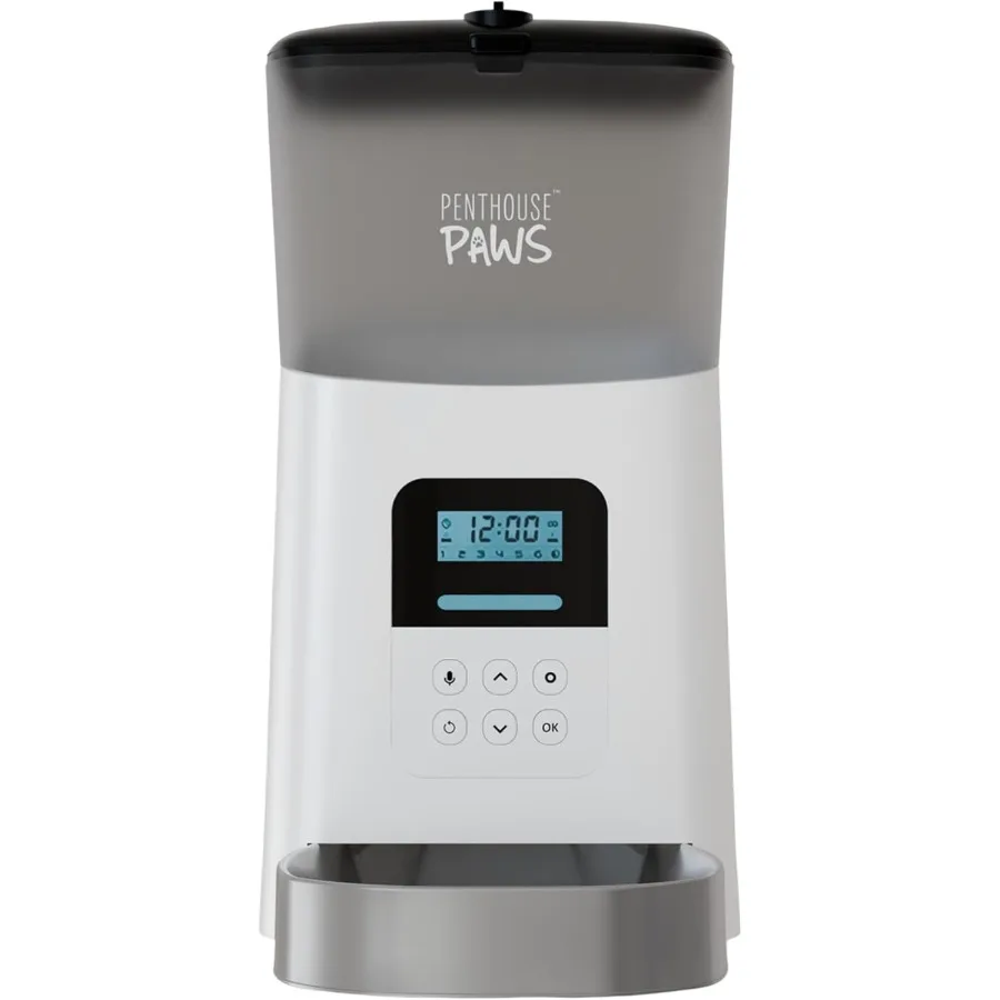 وحدة تغذية أوتوماتيكية للقطط بسعة 6 لتر لتوزيع أغذية الكلاب الجافة وشاشة LCD لمراقبة الوجبات والتخزين المحكم #1