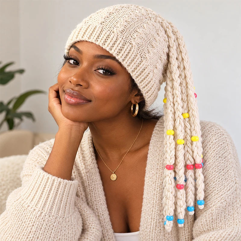 Unisex False Braid Dreadlock Wig Beanie Caps Warm Knit Braid Hat Handmade Crochet Hat Rasta Jamaica Cosplay Party Headwear