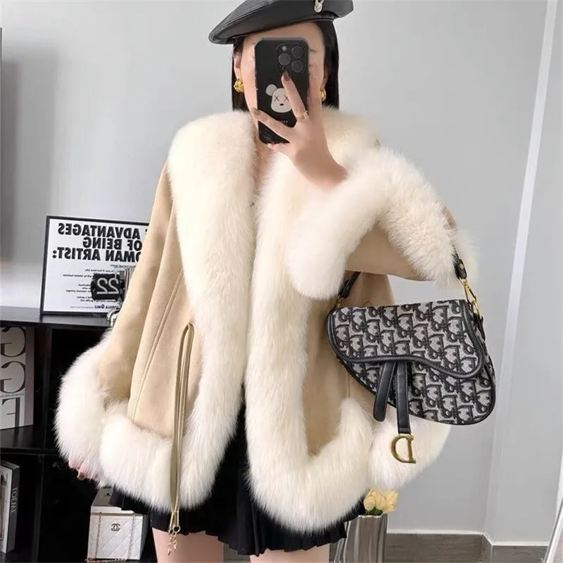 2025 New fox big fur collar fur coat women winter imitation fox fur Down liner jacket fashion Korean short outerwear Female T683