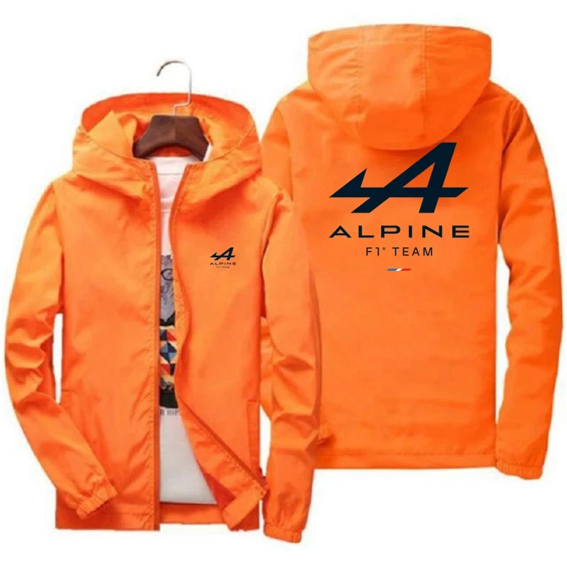 Fashionable gabardine jacket for men, zipper jacket with printed Pablo Alpine F1 team logo, autumn motorcycle top