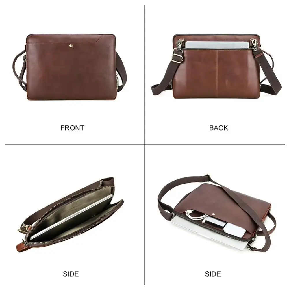 New Genuine Leather Laptop Bag With Shoulder Strap Vintage Crossbody Briefcase Handbag For MacBook Pro Air 14 13