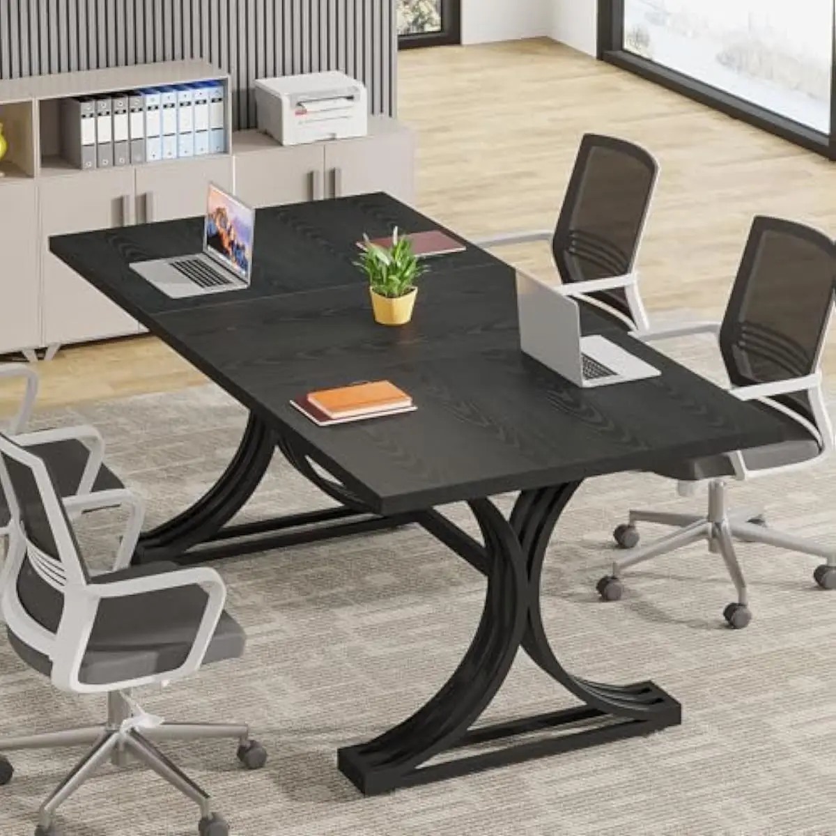 5FT Mid-Century Modern Conference Table with Faux Marble Top, Half-Moon Gold Metal Legs, 63 Inch Width, 1.18 Inch Thick Surface,