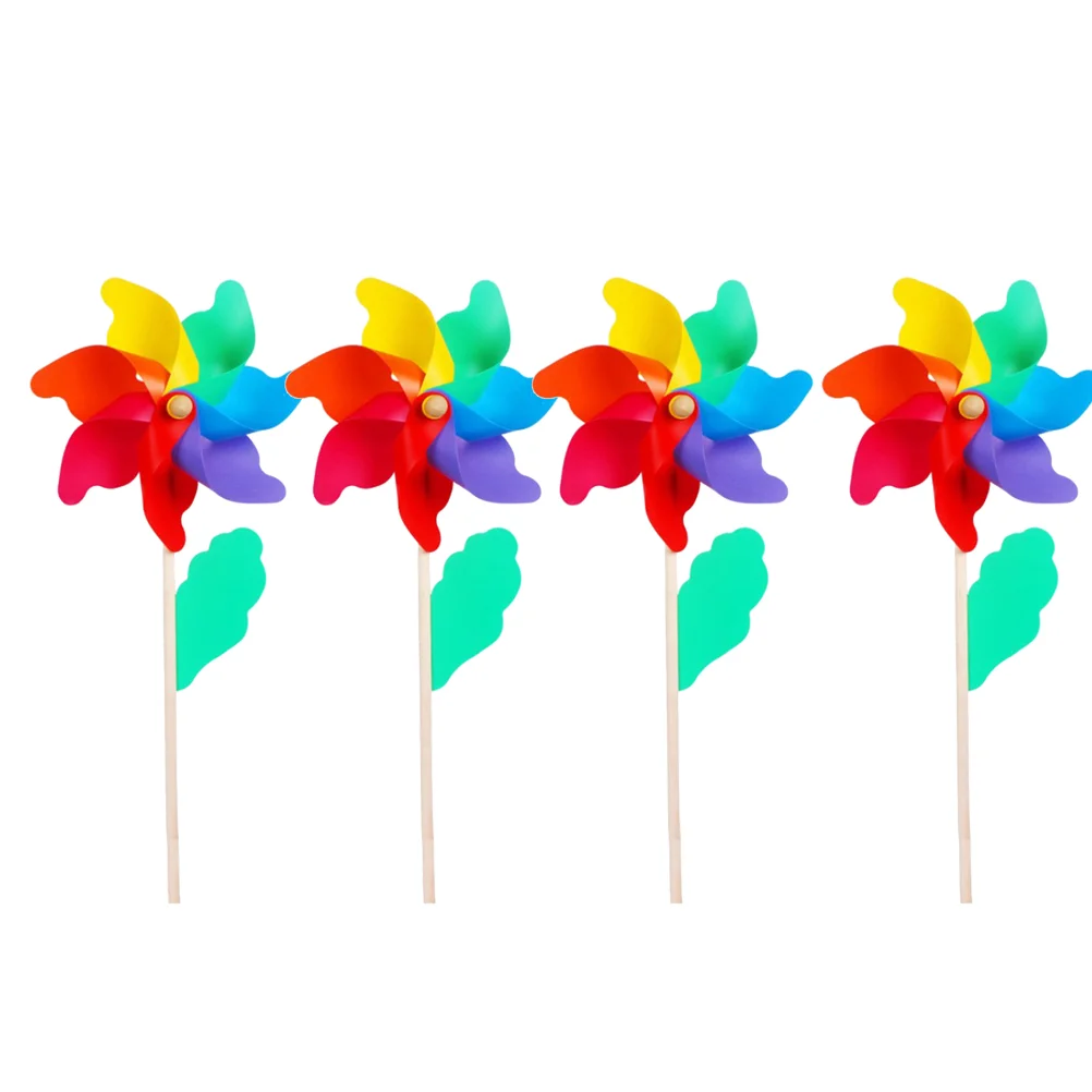 

8pcs Rainbow Pinwheel DIY Colorful Windmill Wood Pole Outdoor Windmill Kids Children plastic pinwheel