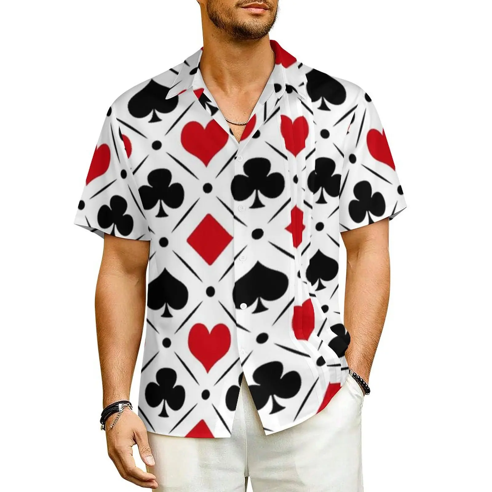 

Summer Shirt Vacation Poker Symbols Blouses Playing Card Suits Elegant Casual Shirts Male Short-Sleeve Stylish Plus Size Clothes