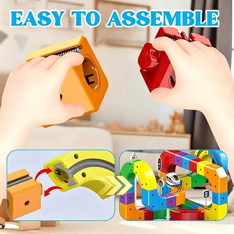 51PCS Electric Train Set Race Track 3D Flexible Race Track Building Toy with Gravity-Defying 360° Movement STEM Learning Gift