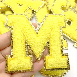 A-Z Big Size Letter Patches for Clothing Yellow Color Iron on Patches on Clothes Sew on Stickers Applications(8CM)