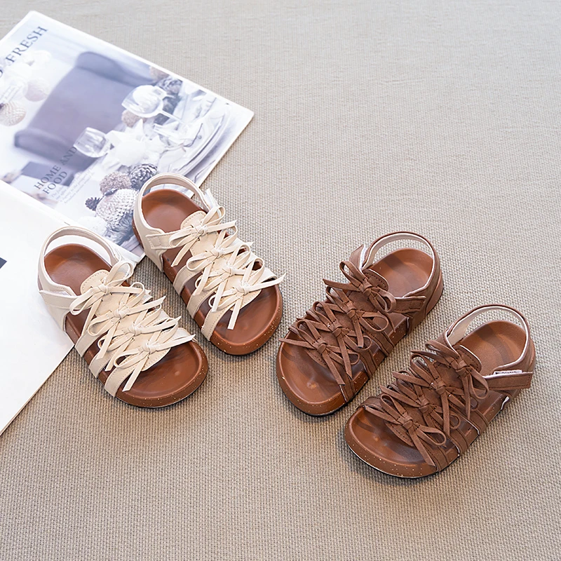 

Girls Beach Shoes Roman Style Children Princess Shoes with Sweet Bows 2025 Summer New Kids Sandals Open Toes Soft Sole Chic