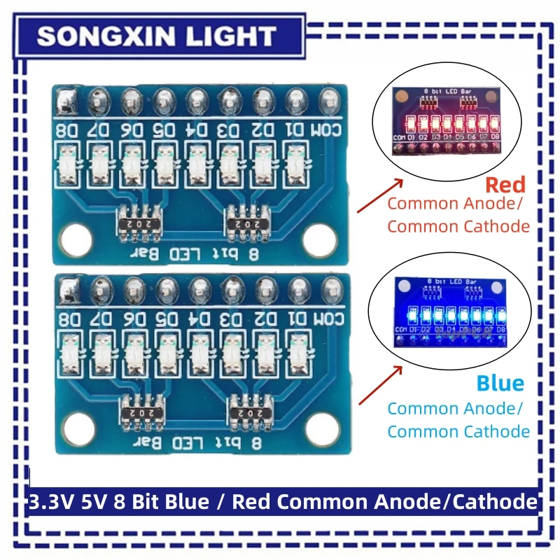 3-24V 8 Bit Blue/Red Common anode/cathode LED indicator Module Breadboard starter kit Board for MCU ARM 3d printer UNO MEGA2560