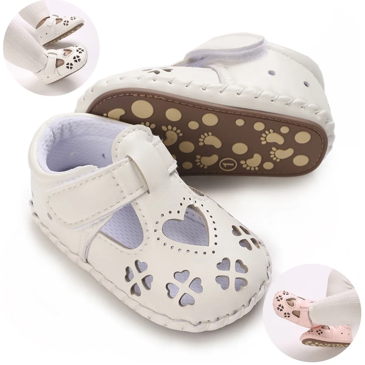 

New Product Baby Sandals Infant Girls Shoes Heart shaped Ventilate Princess Rubber Sole Non-slip Toddler First Walkers 2-colors