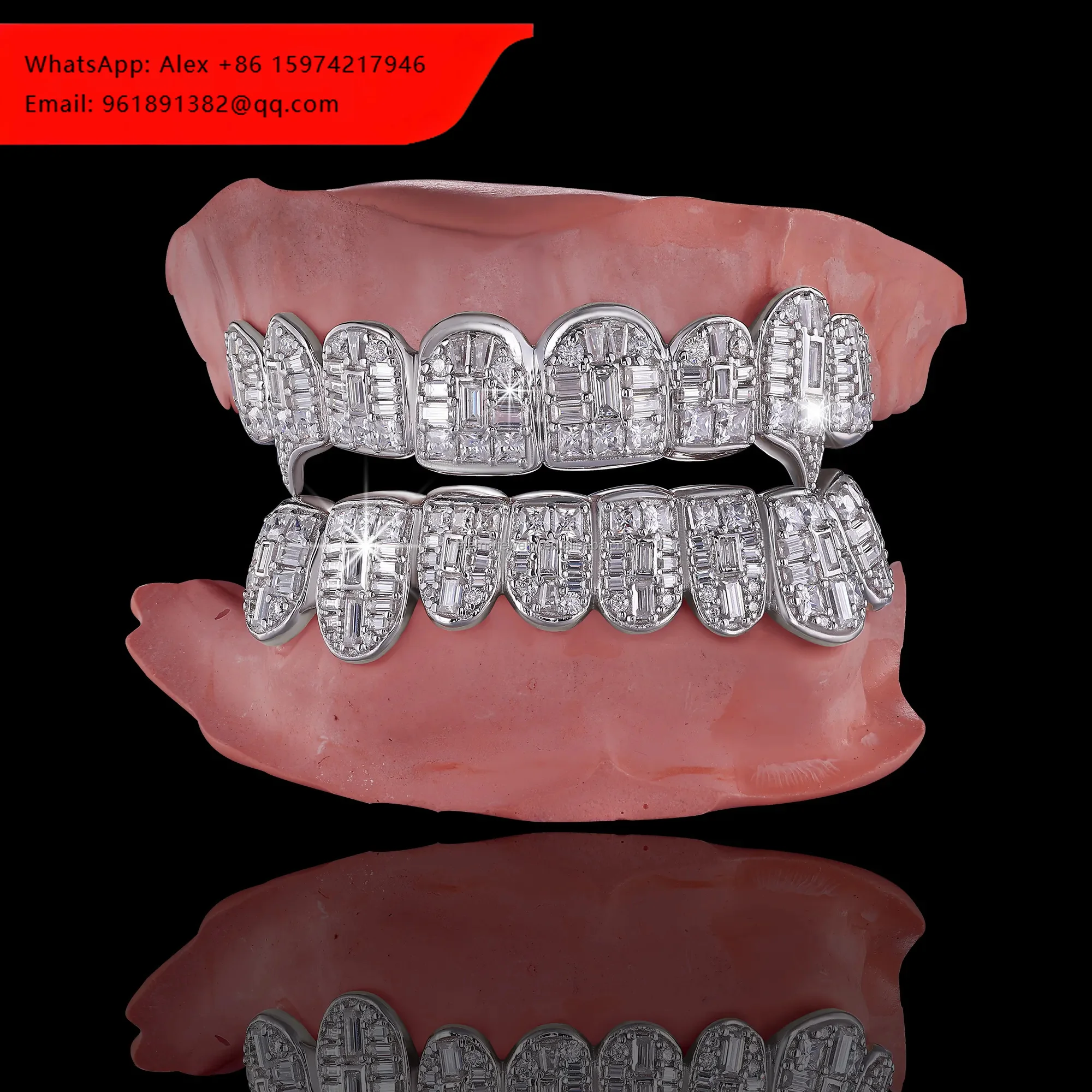 

Custom Hip Hop Jewelry 925 Silver 10K 14K 18K Gold Iced Out VVS Diamond Baguette Mix Round Cut Moissanite Teeth Grillz For Mens