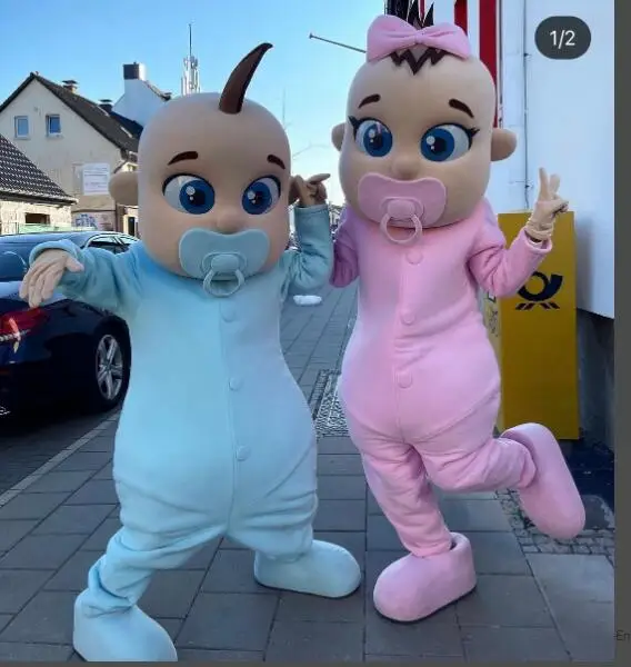 2 pçs adulto venda quente tanto bebê menino e menina mascote traje de natal fantasia vestido de halloween mascote traje