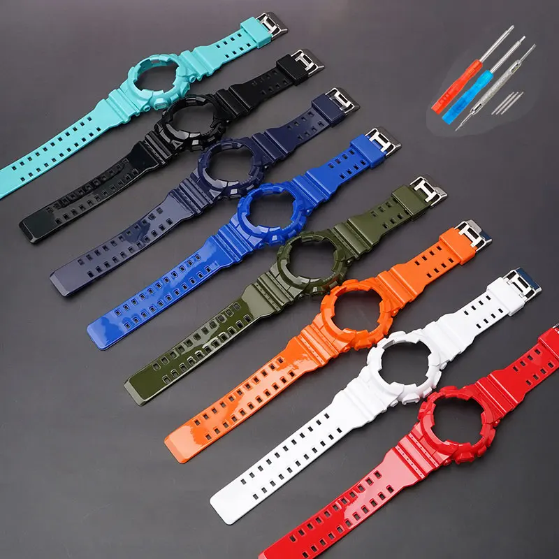 สายนาฬิกา + สายรัดสําหรับ Casio GA-100 GA-110 GA-120 GD-100 GD-110 GD-120 GLS-100 GAX-100 GA-140 สายรัดข้อมือเรซิ่นด้วยเครื่องมือ