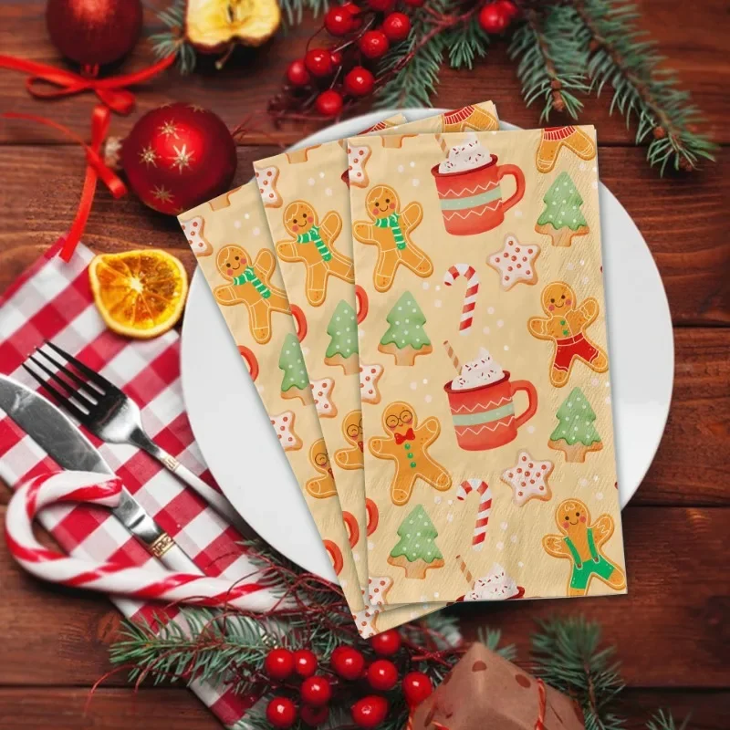 

20pcs 34.2*40.6cm 2-Ply Long Paper Napkins Gingerbread Large Size Napkins Christmas Birthday Decoration Paper Placemats