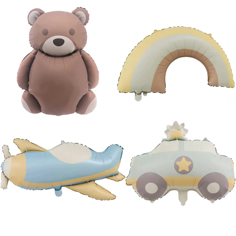 4pcs Cartoon Matte Bear Rainbow Plane Car Foil Balloons Happy Birthday Party Decorations Kids Girl Boy Baby Shower Toys Supplies