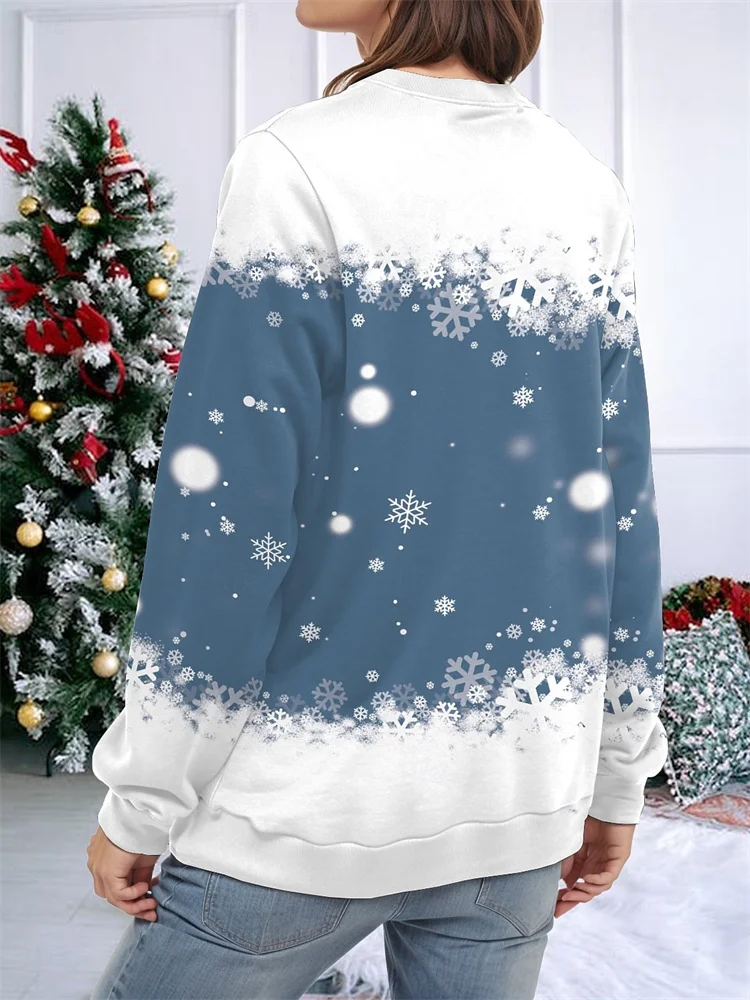 Women Christmas Sweatshirts Winter Snowman Snowflake Print Long Sleeve Y2k Hoodie Streetwear Pullovers Tops Comfortable Clothing