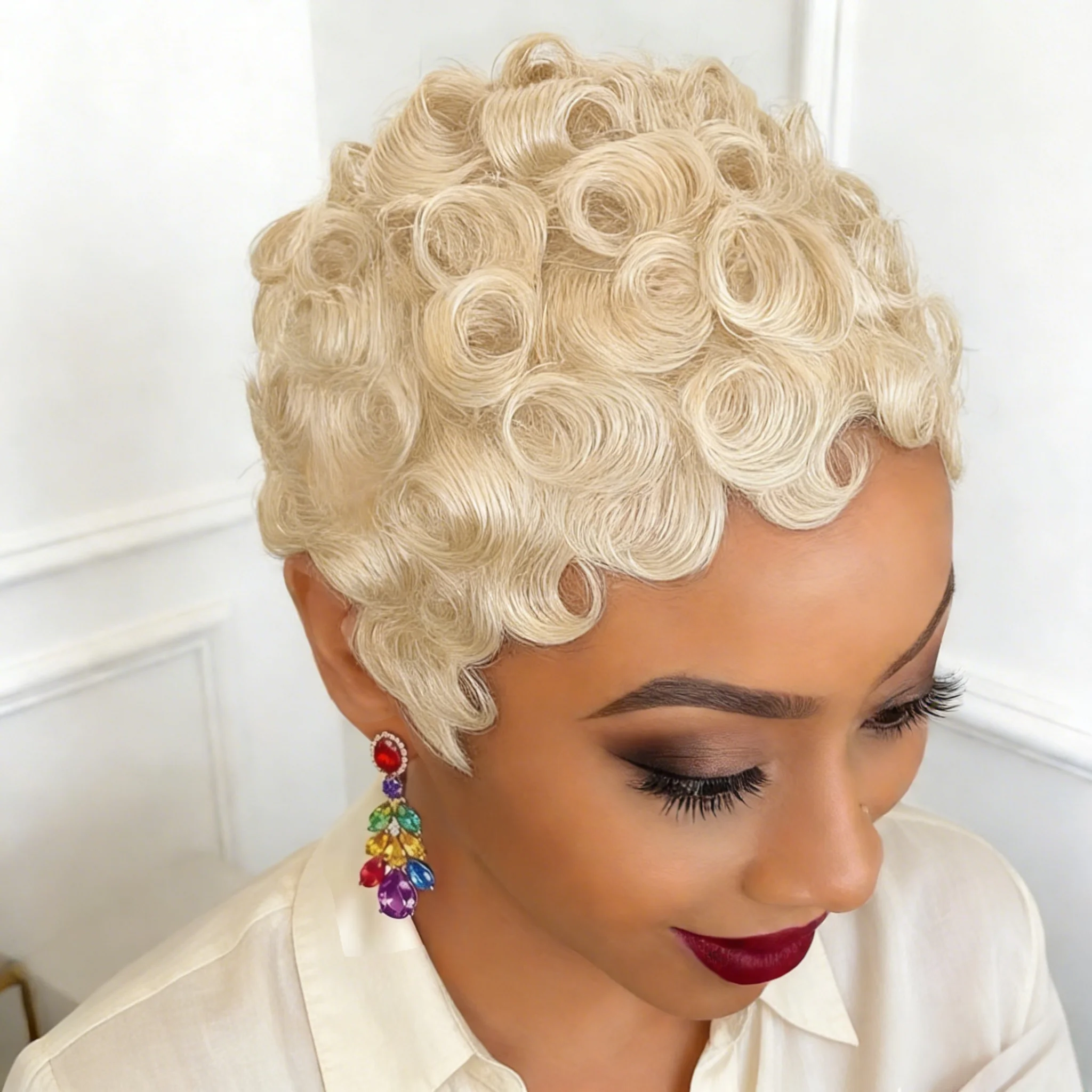full machine made Pixie Cut Human Hair Wig, Voluminous Waves No Maintenance Required For Everyday, Comfortable & Beautiful Look,
