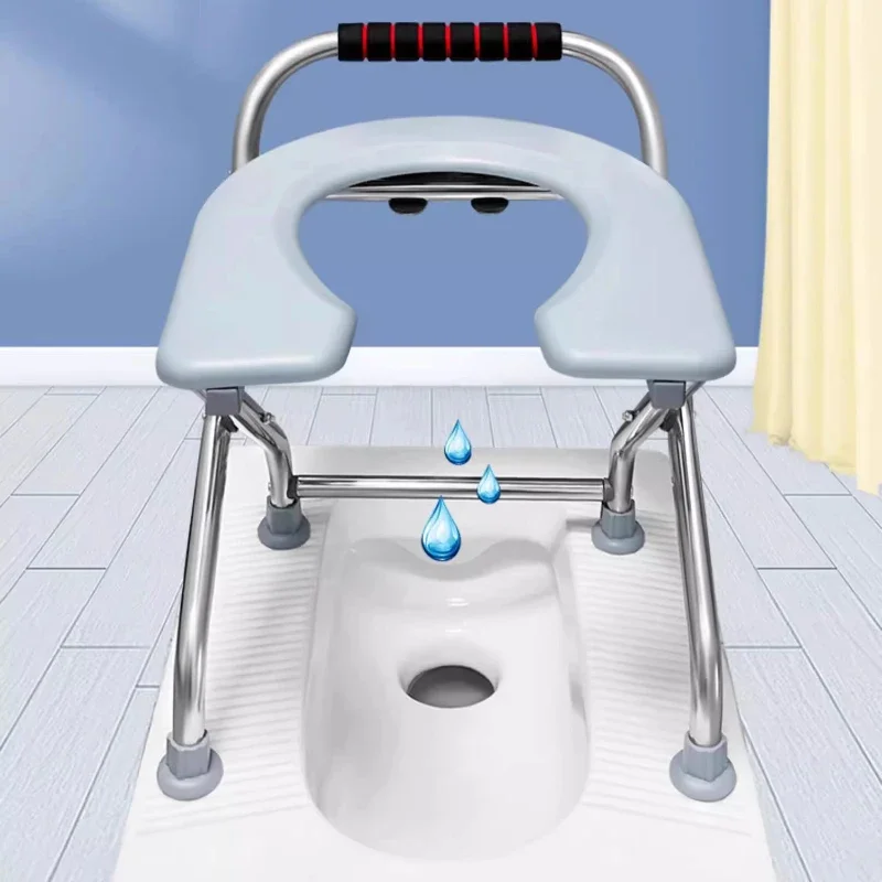 Foldable Elderly Toilet Chair Mobile Pregnant Women Toilet Seat Stainless Steel Squat Chair Portable  Stool Bathroom Furniture