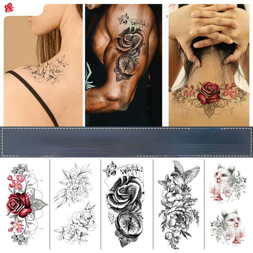 Waterproof Temporary Tattoo Stickers Color Flower Tattoo Sticker Disposable Tatto Sticker Waterproof Sweat Black White Tattoos