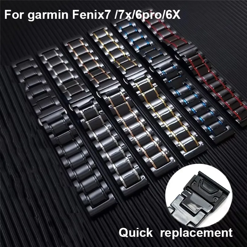 For Garmin Fenix 7X 7 5 5X Plus 6X 6 Pro 3 HR Enduro Epix Gen 2 Metal Smart watch band Quickfit Correa 22 26mm Ceramic Strap