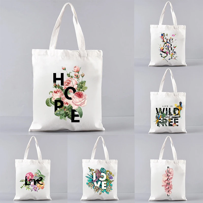 Freedom Love Hope Pattern Canvas Shopper Handbags Trendy Casual Tote Bag Travel Capacity Eco Shoulder Clutch Travel Organizer