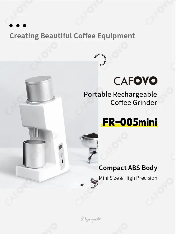 CAFOVO FR-005mini Electric Coffee Grinder 160RPM 304 Steel 38mm Conical Burrs Portable Outdoor Rechargeable Coffee Mill
