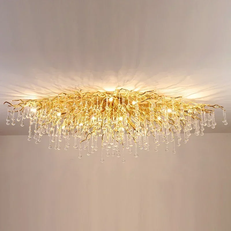 New Luxury Crystal Chandelier Luxury Villa Art Living Room Creative Imitation Resin Water Drop Ceiling Lamp Room Decoration