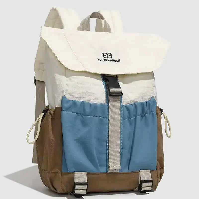 Block Flip Cover Backpack Waterproof Nylon Drawstring Design Buckle Adjustment Multiple Pockets for Daily Commute Travel Outdoor
