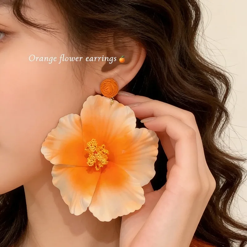 

Orange Flower Earrings for Women Beach Vacation Resort Style Lightweight Resin Spring Summer Trendy Delicate Jewelry Accessories