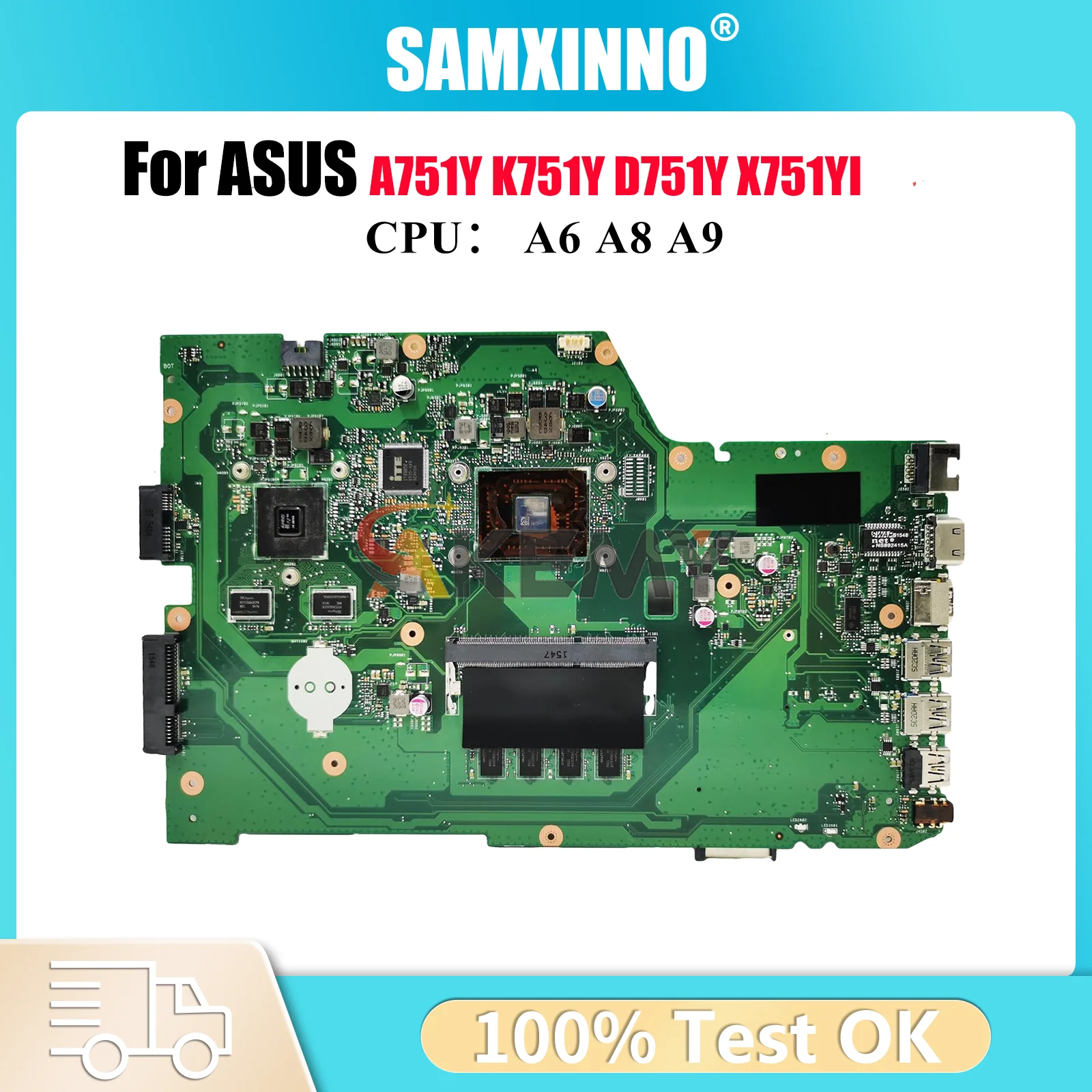 

Материнская плата для ноутбука X751YI для ASUS VivoBook A751Y K751Y D751Y X751Y X751YI с процессором A6 A8 A9, 100% тестирование, ОК, быстрая доставка