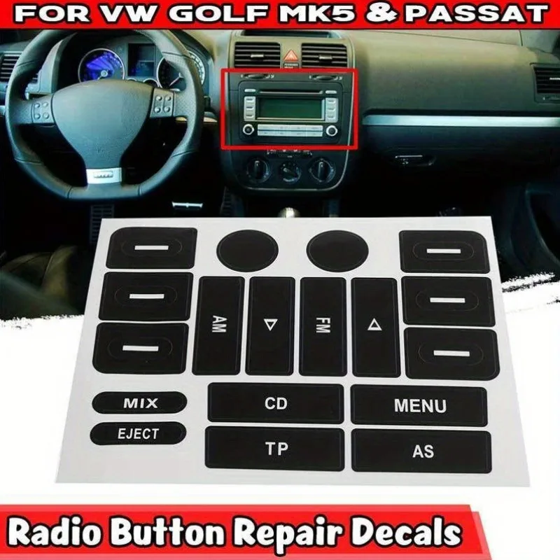 1pcs Black Car Button Repair Sticker for Volkswagen Golf MK5 Passat， Auto Internal Modification and Decoration Accessory Decals