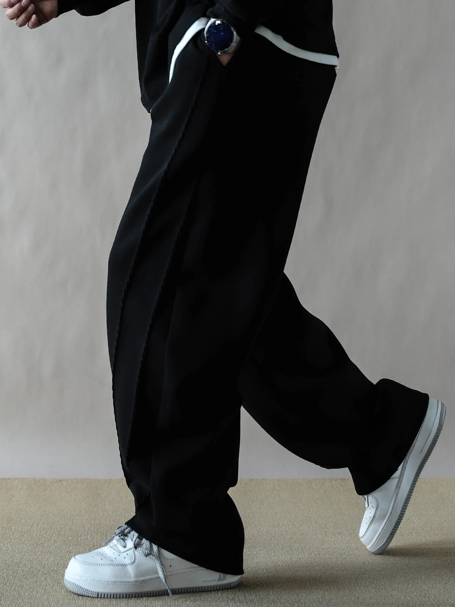 

Высококачественные мужские повседневные брюки прямого кроя, черные, универсальные, свободного кроя, весенне-осенние, из полиэфирного волокна, рабочая одежда