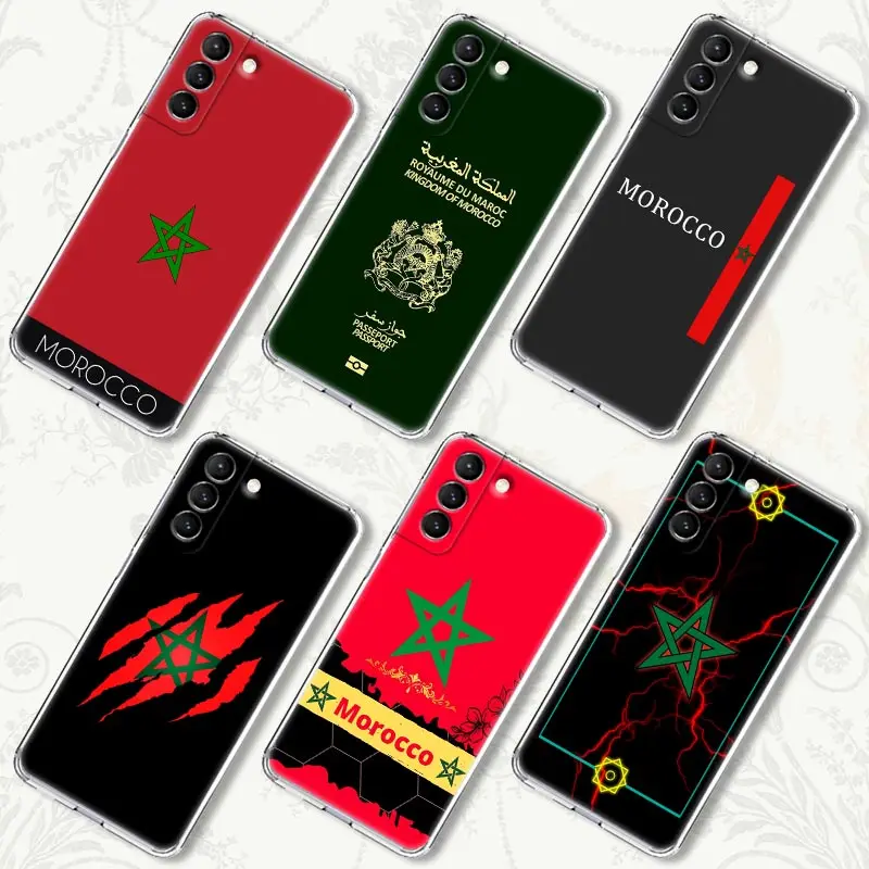 Morocco Flag Maroc Passport Clear Phone Case For Samsung Galaxy S24 S23 S22 Ultra 5G S20 S21 FE Plus A13 A54 Soft Silicone Cover