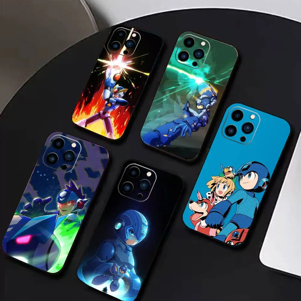 

K-Mega Man Anime Phone Case For iPhone17,16,15,14,13,12 Plus,Max Soft Silicone Black Cover